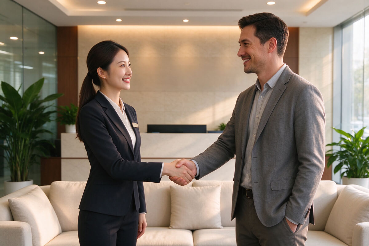 企业双方握手 象征诚信合作与服务保障